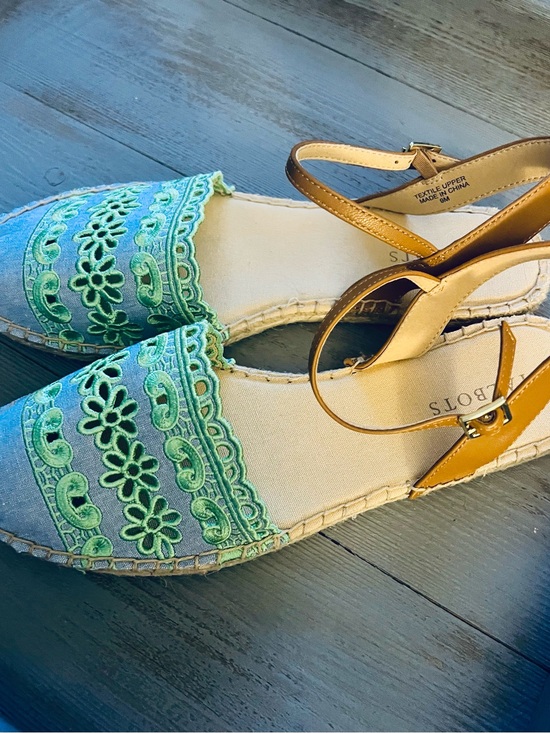Talbots Shoes - Talbots Espadrille Slingback Flats with Green Embroidered Toe